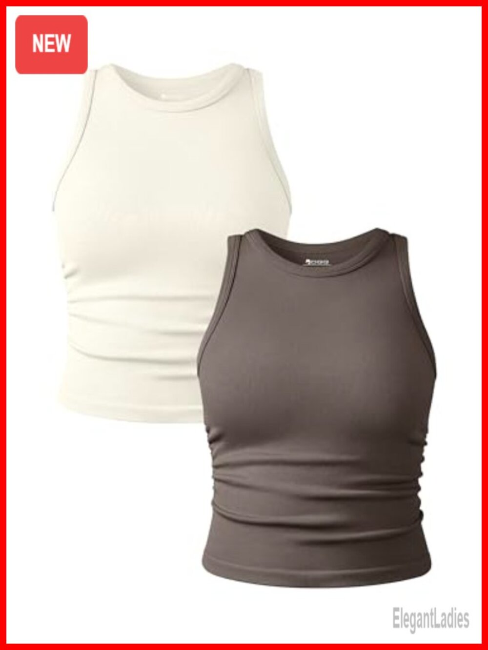 OQQ Women's 2 Piece Nylon Spandex Tank Tops Crew Neck Yoga Crop Camis